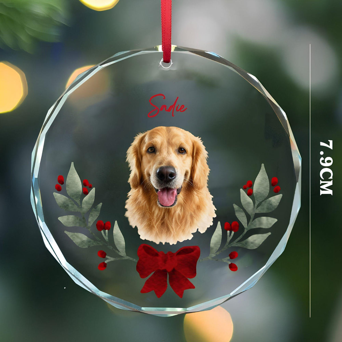 Custom Pet Portrait Christmas Ornament Dog Photo Name Glass Bauble Gift for Christmas Cat Face Keepsake