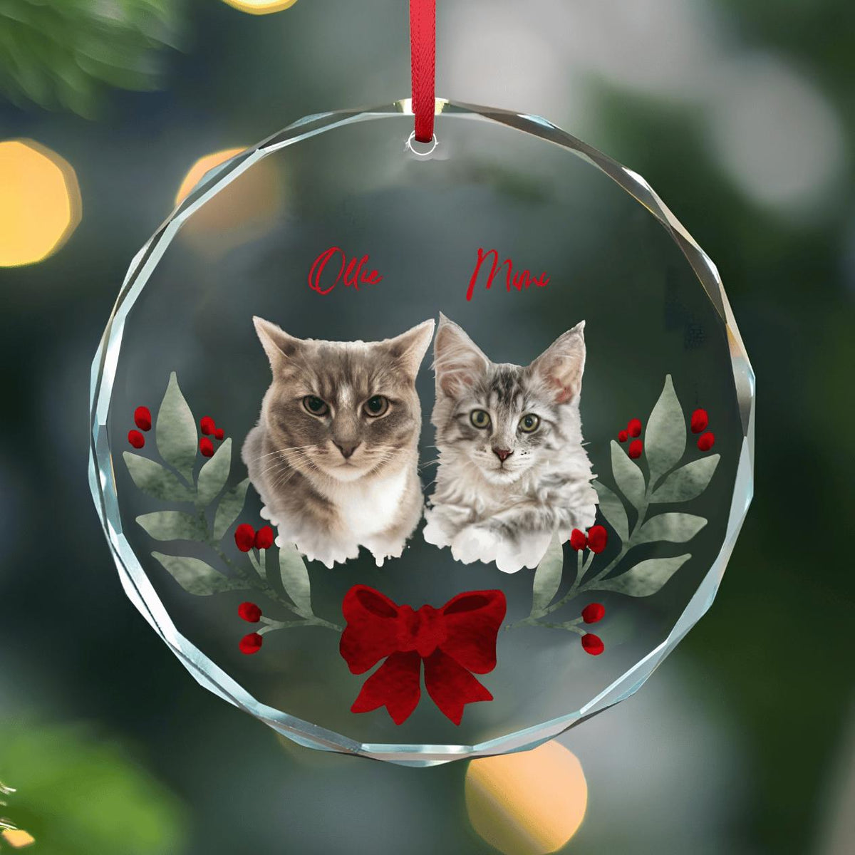 Custom Pet Portrait Christmas Ornament Dog Photo Name Glass Bauble Gift for Christmas Cat Face Keepsake