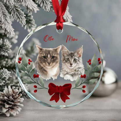 Custom Pet Portrait Christmas Ornament Dog Photo Name Glass Bauble Gift for Christmas Cat Face Keepsake